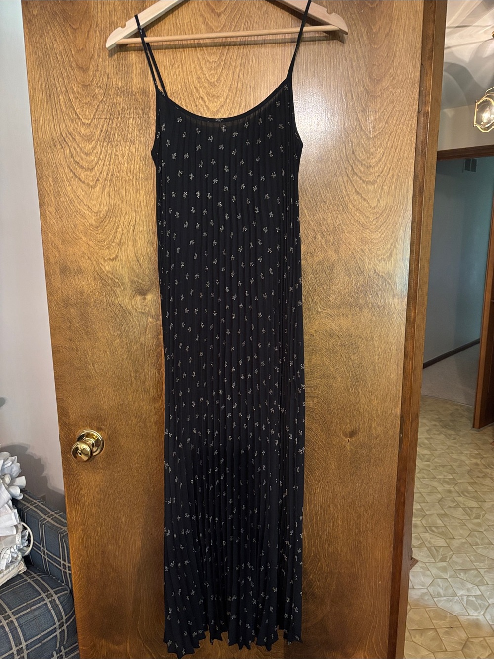 Vince Black Maxi Dress with Small Floral Print